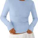 PRETTYGARDEN Womens Long Sleeve Shirts 2026 Ribbed Knit Slim Fitted Basic Tee Casual Going Out Tops Underscrubs Fall Clothing (Blue, S)