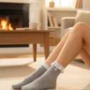 Fourluoo 4 Pairs of Women's Ruffle Frilly Socks Soft Breathable Lace Ankle Socks Cute Princess Dress for Women
