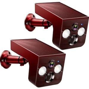 Solar Security Cameras Wireless Outdoor 2K Battery Powered AI Motion Detection 2-Way Talk Color Night Vision WiFi Waterproof SD/Cloud Storage Non-stop Solar Panel Camera Outdoor Wireless 2-Pack (Red)