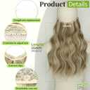 KooKaStyle Invisible Wire Hair Extensions with Transparent Headband Adjustable Size 4 Secure Clips Long Wavy Secret Wire Hairpiece 10H24#Dirty Blonde Mixed Bleach Blonde 16 Inch for Women