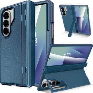 Miimall Dual Stand for Samsung Galaxy Z Fold 7 Case Heavy Duty [Military Grade Drop] [Built-in Glass Screen & Kickstand] Shock-Absorbing Rugged Protective Phone Case for Galaxy Z Fold 7 Cover Blue