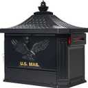 Architectural Mailboxes Hamilton Secure, Locking USPS Approved Heavy Duty, Cast Aluminum Metal Post Mounted Mail Box for Outside, Black Large Curbside Mailbox with Magnetic, Lockable Double Doors
