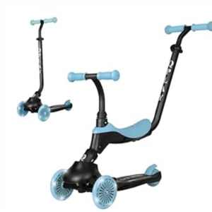 QPlay Toddler Scooter Ages 1 to 6 | Up to 110 Lbs | Kick Scooter with Adjustable Push Handle Height, Lights on Deck & 3 Wheels, Kids Ages 2 to 5 Boys & Girls Gifts (Blue)