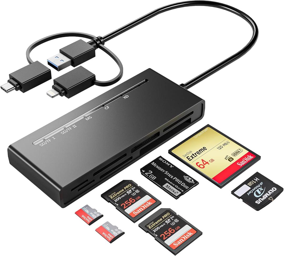 3 x Memory Stick Pro Duo Adapter for iPhone/USB C/PC - 7 in 1 2X SD/ 2X TF/CF/MS/XD Picture Card Reader, Multi Memory Card Reader USB C Lightning OTG Adapter Memory Stick pro Duo Reader for iPhone