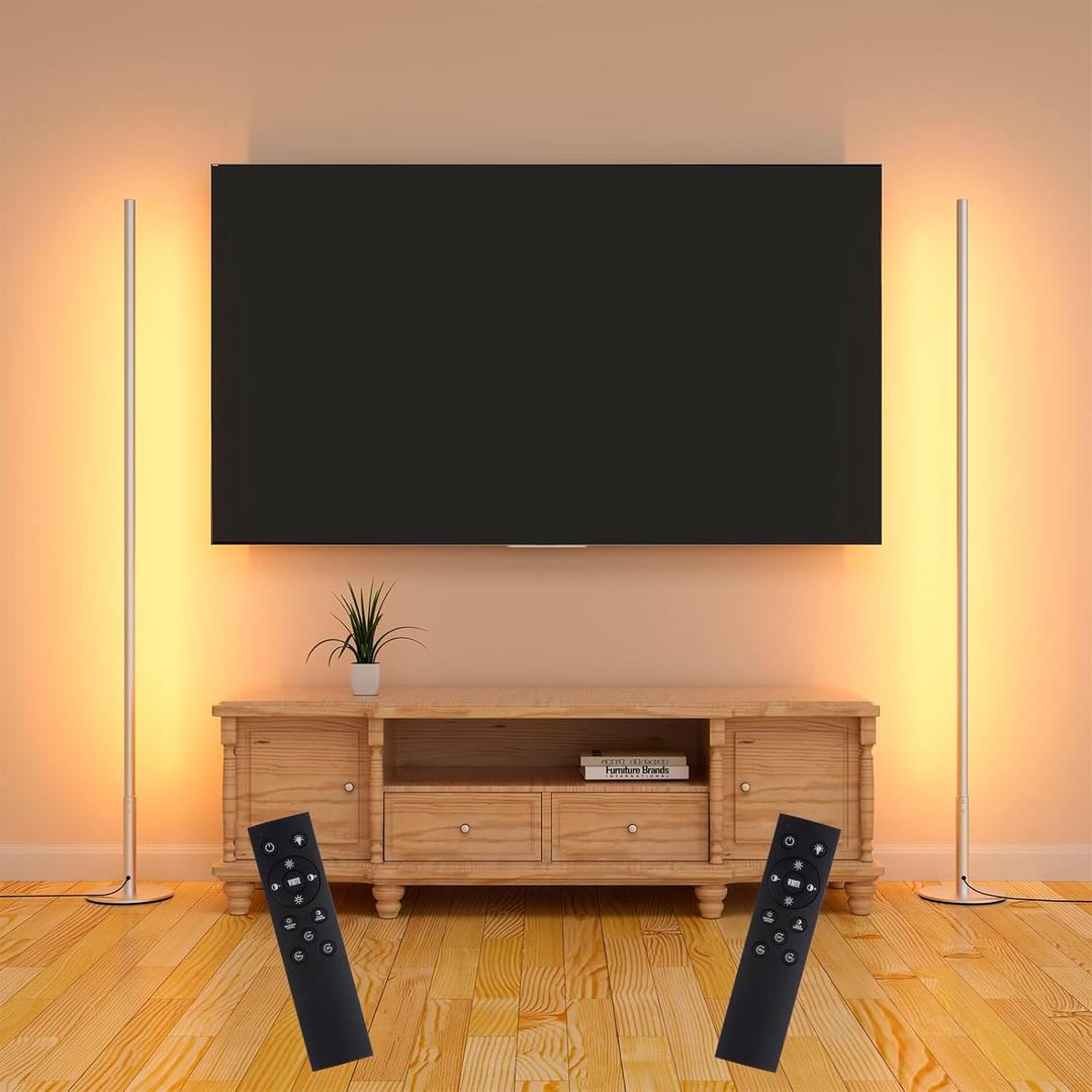 Marlrin Minimalist Corner Floor Lamp 2-Pack, 2700K-6500K Dimmable with Remote Control, 57.8" Metal Slim Ambient Standing LED Light, Modern Design Decorative Lamp for Living Room Bedroom (Silver)