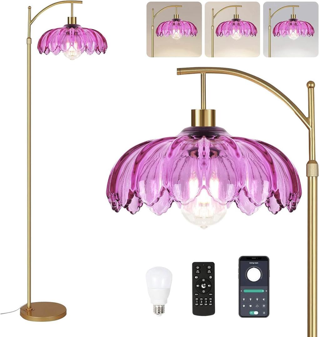 Floor Lamp for Living Room,Bedroom,Gold Dimmable Standing Lamp with Remote,Mid Century Modern Brass Tall Lamp Retro Vintage Purple Glass Lamp Floor Light Boho Bohemian Floor Lamp for Living Room,Bedroom,Gold Dimmable Standing Lamp with Remote,Mid Century Modern Brass Tall Lamp Retro Vintage Purple Glass Lamp Floor Light Boho Bohemian
