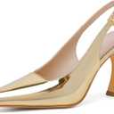 Susanny Slingback Kitten Heels Elegant Dressy Pumps for Women Closed Pointy Toe Sexy Chunky High Heels Wedding Bride Prom Party Dress Shoes (9, Gold)