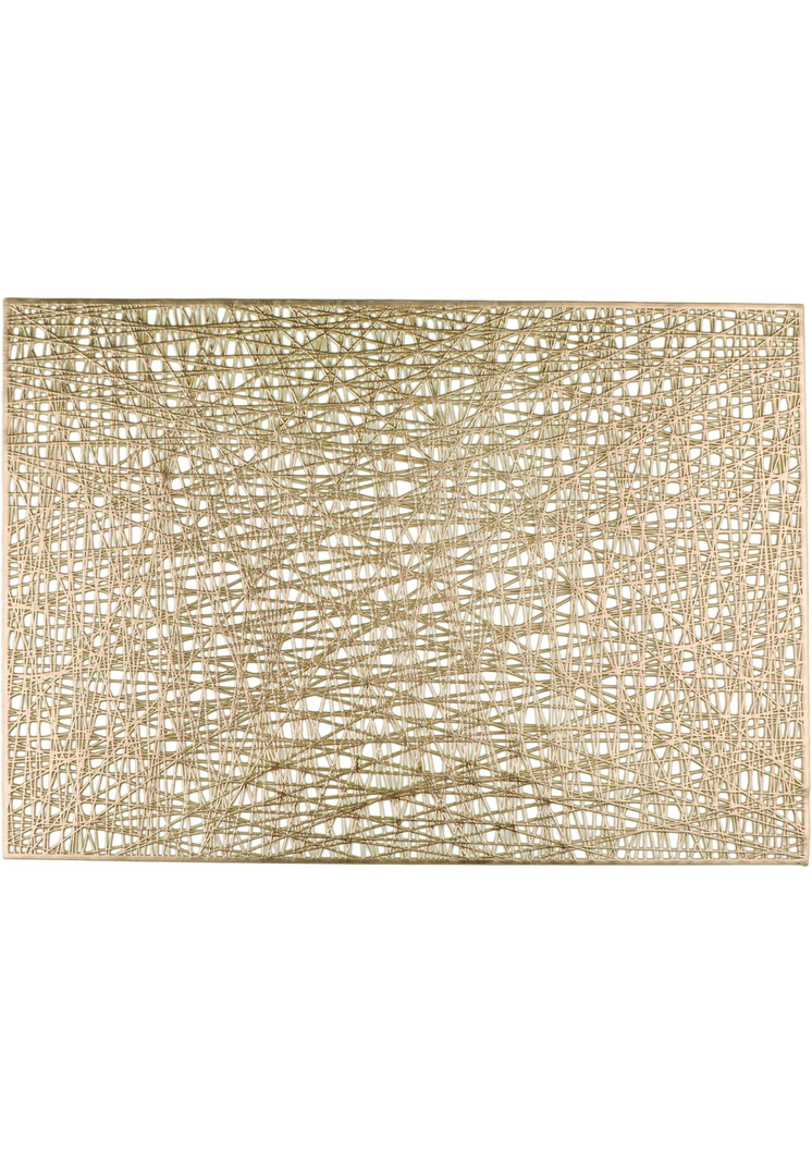 Snowkingdom Gold Placemats Set of 4, Rectangle Metallic Vinyl Place mats, Easy Clean Non Slip Stain Heat Resistant Washable Wipeable Abstract Hollow Table Mats for Dinning Wedding Party Decoration