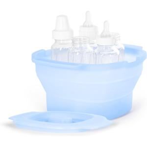 Collapsible Microwave Steam Sterilizer for Baby Bottles, Breast Pump Accessories & Pacifiers, Reusable Silicone Steam Bag for Travel or Home Use, Fits Up to 5 Baby Bottles, Blue