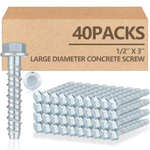 Tandefio 40 Pack 1/2 x 3" Concrete Screw Anchor Galvanized Large Diameter Heavy Duty Plated Concrete Anchors for Masonry Brick Anchoring Block Decking Framing Hex Drive