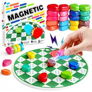 2-in-1 20 Colorful Magnet Game with String and Silicone Mat, Magnetic Stones Game for Kids, Magnetic Chess Set, Puzzle Strategy Games for Family and Party, 2 Player Magnetic Chess Game