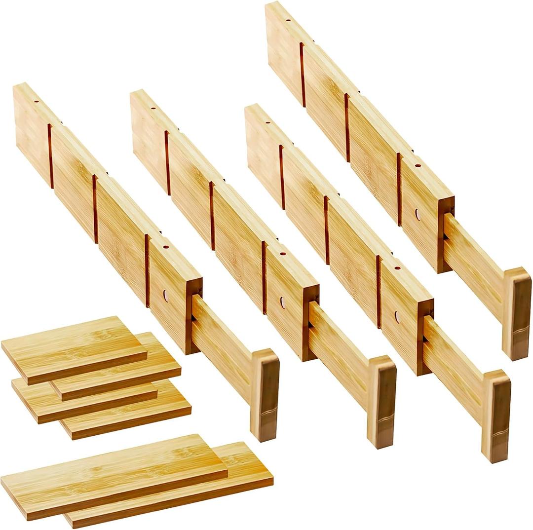 Bamboo Drawer Dividers with Inserts for Clothes Kitchen Adjustable Drawer Dividers Organizers Expandable Utensils Organization for Home Office Dorm Dressers (Long Type)