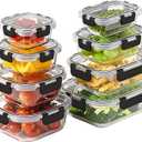 8 Pack Borosilicate Glass Food Storage Containers with Lids, Glass Meal Prep Containers, Airtight Bento Lunch Boxes with Snap Locks, Oven, Freezer and Dishwasher Safe, BPA Free, Kitchen Storage Set (Deep Black)
