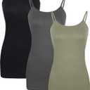 WILLBOND 3 Pieces Women Basic Long Tanks Adjustable Spaghetti Strap Camisole Top (XX-Large, Black, Dark Grey and Green)