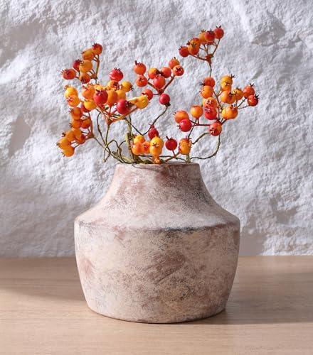 FancyPlus Ceramic Flower Vase, 5.3 in Rustic Farmhouse Vase, Small Handcrafted Weathered Pottery Vases, Decorative Terracotta Vases for Flower, Living Room, Centerpieces, Table, Home Decor