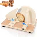Manual Bread Slicer for Homemade Sourdough Bread, Adjustable Thickness Hand Crank Bread Cutter with Scale Lines, Suction Cup Base, Metal Guide & Sharp Stainless Steel Blade (Cream)