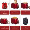 Roter Mond 2 Slice Toaster Retro Stainless Steel with Bagel, Cancel, and Defrost Functions, 6 Bread Shade Settings, Extra Wide Slots and Removable Crumb Tray, Red