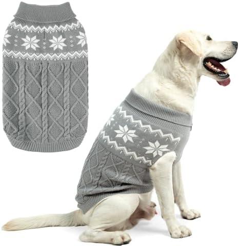 SCIROKKO Warm Winter Dog Sweater - Cold Weather Pet Clothes for Small Medium Large Dogs Indoor Outdoor, Soft Classic Knit Puppy Apparel, Grey, M
