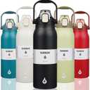 BJPKPK Insulated Water Bottles with Straw, 57 oz Sports Water Bottle with One-handed Opening Lid, BPA Free Leakproof Easy Carry Thermo, Jugs, Flasks for Gym Sports Outdoors, Black