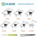 Uliche 820 Pcs Square Pyramid&Star Four-jaw Studs for Clothing,Punk Rivet Kit,Spikes and Studs for Leathercraft Accessories,DIY Craft Decoration for Punk Style Clothes Belts Bags Shoes Dog Collar