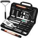 RINPIR 31pcs BBQ Grill Accessories Set for Men Dad, Heavy Duty Grilling Tools Gifts for Fathers Day, Stainless Steel BBQ Utensils Kit with Mats, Grill Brush in Carrying Bag Black