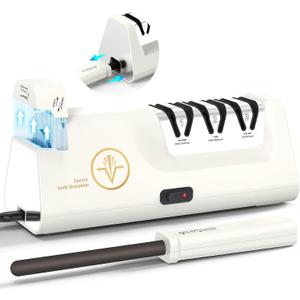 Professional Electric Knife Sharpeners with Diamond Abrasives and Precision Angle Guides, Multifunctional 4-Stage Slots and a hidden Knife Sharpener Rod, Suitable for various knives, scissors, axes