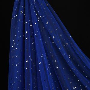SHAYUAN 54" x 8 Yards Glitter Tulle Fabric Rolls Golden Stars and Moon Tulle Rolls for DIY Tutu Dress Table Runner Skirt Crafts Sheer Wedding Backdrop Stage Decoration-Royal Blue