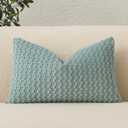 UGASA 14x24 Inch Pillow Cover Pack of 1 Soft Boho Stripe Corduroy Long Rectangle Lumbar Cushion Cover Farmhouse Decorative Throw Pilowcase for Bed, Couch, Sofa, Bedroom, Living Room, Aqua Green