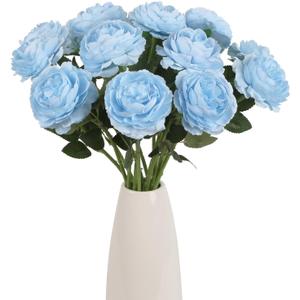 15 PCS Blue Roses Artificial Flowers, 18.9" Realistic Baby Blue Flowers Fake Roses Long Stem Silk Flowers Bulk for DIY Wedding Bouquet Valentine's Day Party Home Decor