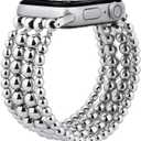 MOFREE Band Compatible with Apple Watch 38mm 40mm 41mm 42mm 44mm 45mm, Beaded Bracelet Women Fashion Handmade Elastic Stretch Strap for iWatch Series 10/9/87/SE/6/5/4/3/2/1 Bands (Silver)