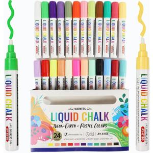 Chalk Markers, 24 Color Liquid Chalk Marker, Erasable Washable Bold Vivid Reversible Tip for Blackboard Chalkboard Window Poster Markers Chalk Markers, 24 Color Liquid Chalk Marker, Erasable Washable Bold Vivid Reversible Tip for Blackboard Chalkboard Window Poster Markers