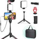 Smartphone Video Vlogging Kit with LED Light, Phone Holder, Microphone, Tripod, Carry Bag, TECELKS YouTube Starter Kit for iPhone/Android, Content Creator Kit for Video Recording Vlogging(Black)