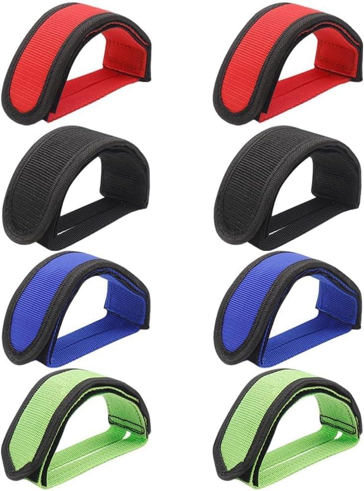 4 Pairs Bike Pedal Straps Kids Bicycle Feet Straps Adjustable Cycling Adhesive Pedal Toe Clip Belt for Fixed Gear Bike Red Green Black Blue