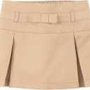 Nautica Girls' School Uniform Pleated Pull-on Scooter Skirt with Undershorts, Knit Waistband & Functional Pockets (2T, Khaki/Bow)