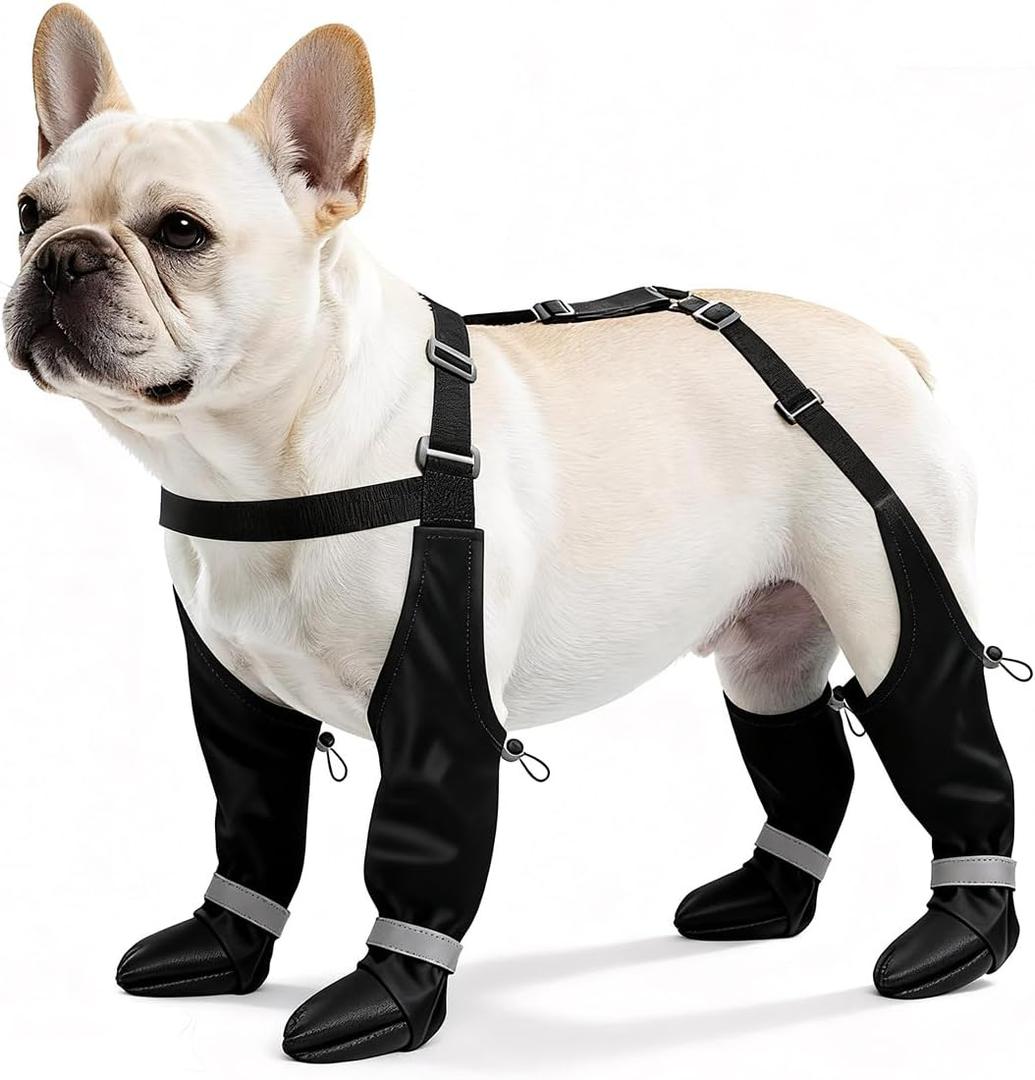 Dog Boots with Adjustable Suspender, Anti-Slip Dog Shoes, Waterproof Paw Protector for Rainy, Snowy, Hot Pavement, M