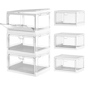 Clear Storage Bins with Lids 3 Packs - 24Qt Stackable Storage Bins, Acrylic Organizers, Plastic Multifunctional Folding Storage Bins, Plastic Stackable Storage Box for Bedroom, Living Room
