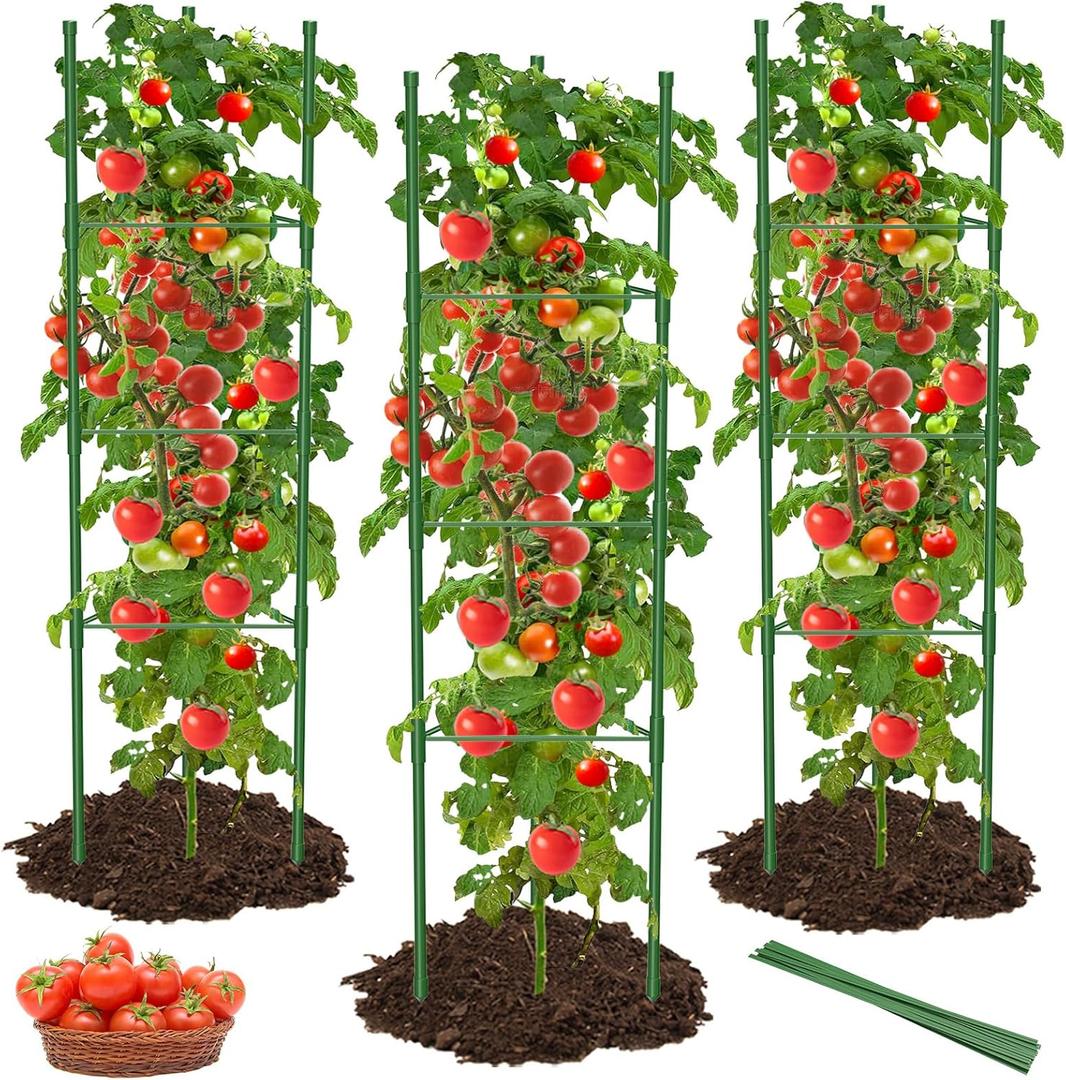 3 Pack Tomato Cages for Garden, 51 Inches Adjustable Tomatoes Plant Stakes Support Cages Trellis, Garden Trellis for Vegetable Flowers Fruits Climbing Plants- 20 Binding Wires Included