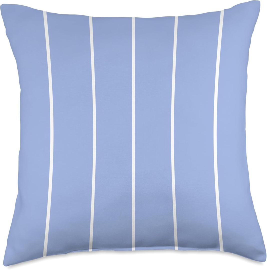 Aesthetic Light Blue and White Pinstripe Vertical Lines Throw Pillow (18x18)