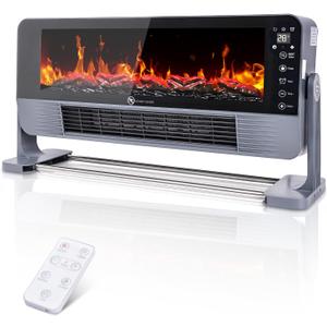 22.2" Electric Fireplace,Desktop and Wall-Mounted,Equipped with Remote Control and Touchscreen,1500W/2000W Power,1-12h Timer Function,Overheat Protection,Golden Flame,for Office,Living Room Decor
