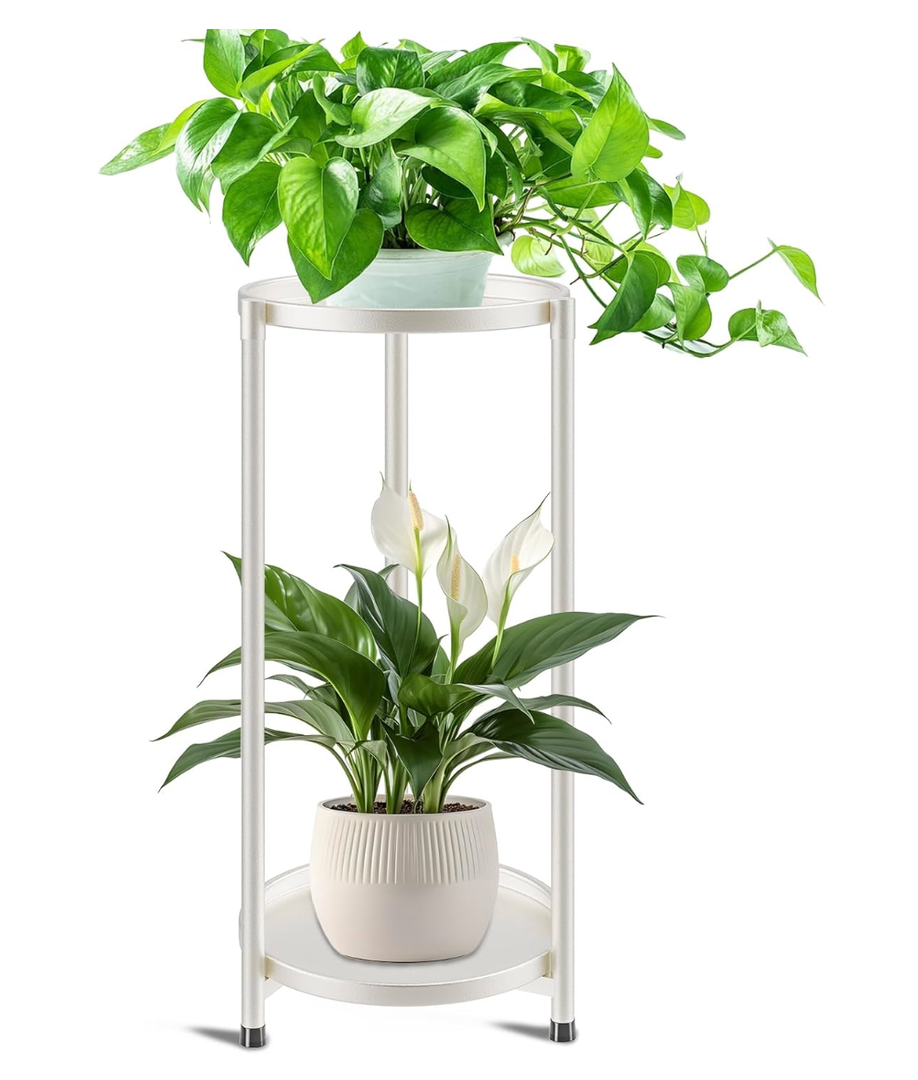 KHayRovies 2 Tier Plant Stand Indoor Tall, White Corner Tiered Round Plant Stand for Indoor Multiple Plants, Metal Flower Pot Stands Outdoor Holders Plant Shelf Display Rack for Balcony Living Room