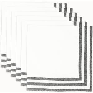 PurpleEssences Black and White Cloth Napkins - 18x18 Inch Set of 6-100% Cotton Elegant Hemstitch Dinner Napkins with 1.5" Stripe Edges, Durable, Washable - Spring Easter Summer Table Dcor