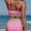Herseas Women's High Waisted Bikini Sets 2 Piece Tummy Control Swimsuits Full Coverage Bathing Suit Summer Beach Swim Wear (Pink, XS)