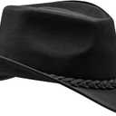 HADZAM Block Grain Leather Cowboy Hat for Men Women Shape able into Out Back hat Durable Leather Hats for Men | Western hat (X-Large, Black)