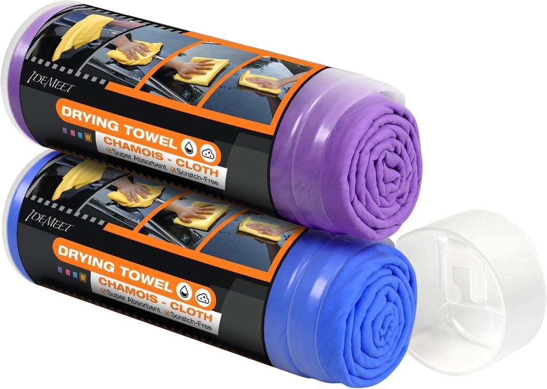 Premium Shammy Towel for Car, Super Absorbent 2 Pack 26""x17"" Car Drying Towel, Reusable Soft Car Wash Cloth, Chamois Cloth for Car, Dust Remove, No Scratch/Spot/Streak, Blue & Purple