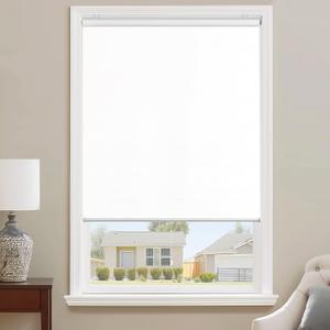 ChrisDowa Cordless 100% Blackout Roller Shade, with Striped Jacquard, Thermal Insulated, UV Protection Fabric, Total Blackout Blinds for Window, French Doors, Home and Office. White, 35" W x 72" H