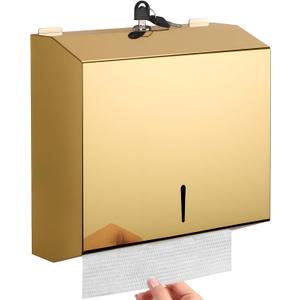 Wall Mounted Stainless Steel Paper Towel Dispenser with Lock, Polished Mirror Finish, Fits C-Fold, Tri-Fold and Multi-Fold Hand Towels, Commercial Restroom & Bathroom Use (Medium-gold)