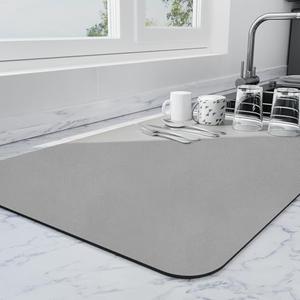 Ecotrim - Dish Drying Mat for Kitchen Counter | Coffee Bar Mat for Countertops | Heat Resistant Drainer Mat with Non-slip Rubber Backed | Hide Stain Kitchen Absorbent Draining Mat | Grey 18"x28"