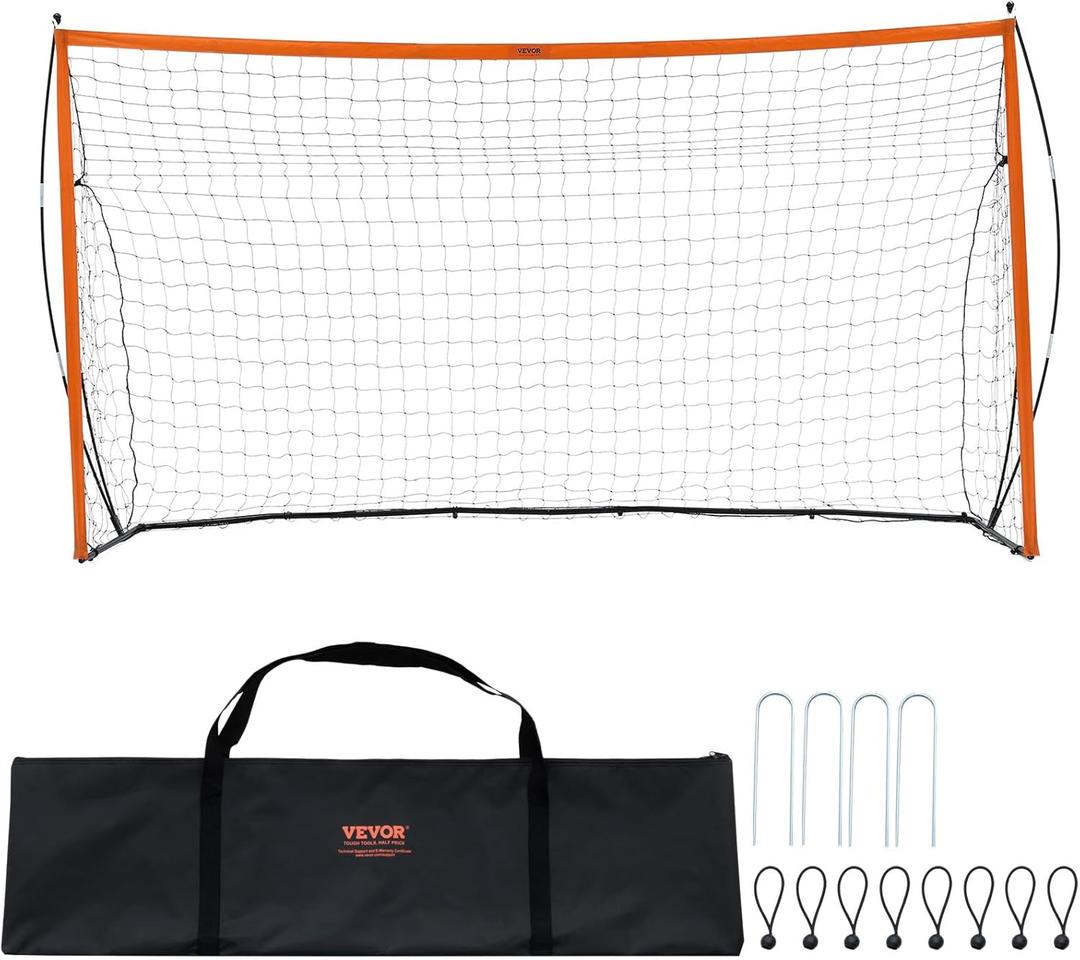 VEVOR Portable Soccer Goal, 12 x 6 ft Large Practice Soccer Net, Steel Fiberglass Structure/PVC Training Goal Set with Carry Bag, All-Weather Outdoor Use, for Backyards, Parks, School Fields