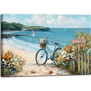 LAIART Beach Canvas Wall Art Coast Theme Wall Decor Ocean Picture Print, Relaxing Seascape Artwork