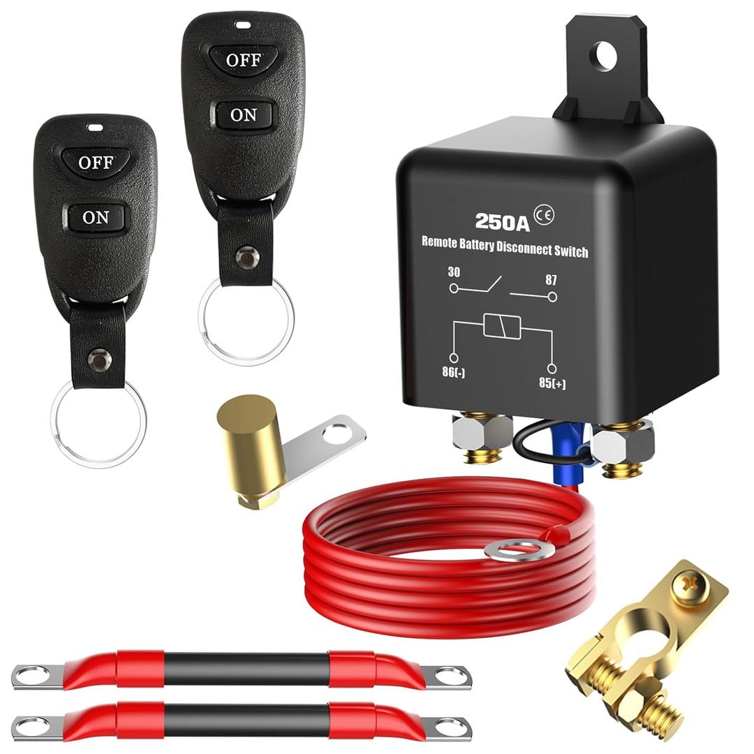 Top Post Remote Battery Disconnect Switch 12V, 250A Negative Battery Cut Off Switch Anti-Theft Kill Switch Kit Upgrade Prevent Battery Drain for Car Truck, RV Auto, Boat,Vehicle etc